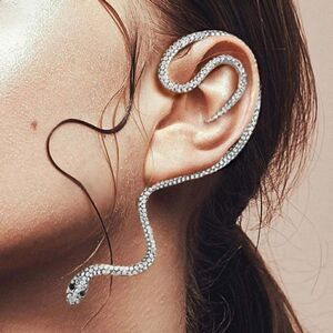 Snake Ear Cuff Rhinestone Embellished Silver Metal 1 Cuff Earring
